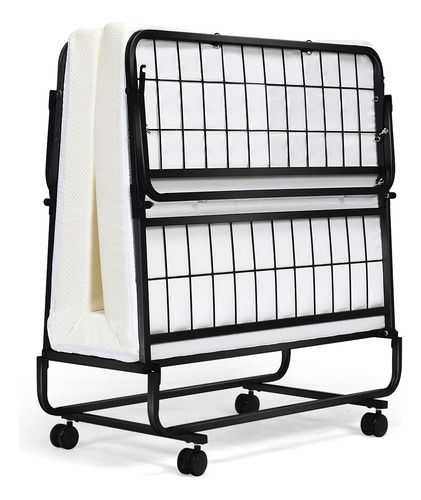 Cama Plegable Con Colchón Individual Portátil Y Ruedas