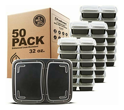 Freshware Meal Prep Containers [50 Pack] 2 Compartment With