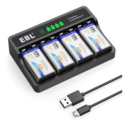 Combo Cargador Ebl Smart Usb Baterias 9v + 4 Baterias 600mah