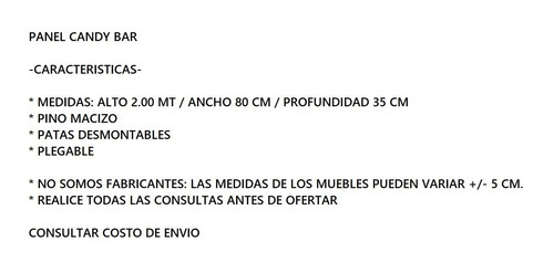 Imagen 5 de 7 de Panel Candy Bar 0.80 X 2.00 Mt Plegable Y Patas Desmontables
