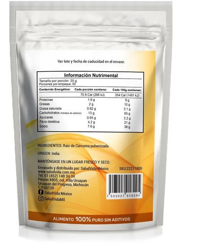 Imagen 2 de 3 de Curcuma De La India Premium En Polvo 1 Kg. Envío Dhl