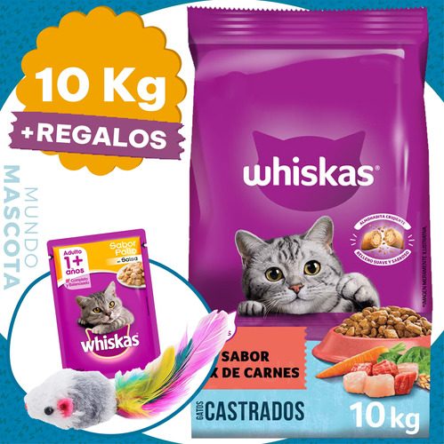 Imagen 1 de 2 de Alimento Whiskas Gato Adulto Castrado 10 Kg + Regalo