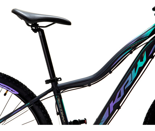 Bicicleta Aro 29 Krw Alumínio 24vel Hidráulico Suspensão S2 Cor Preto/Lilas e Turquesa