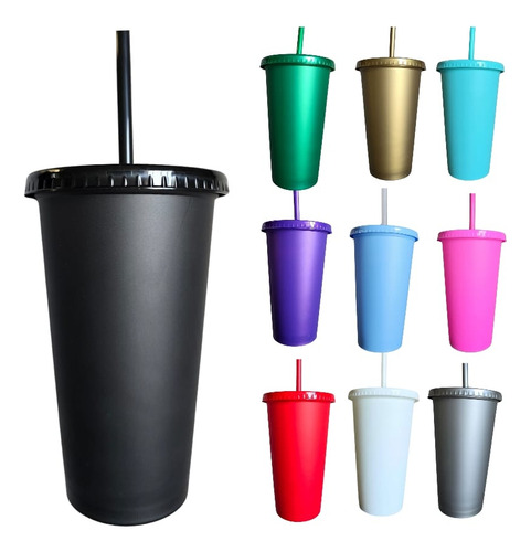 15 Vasos Reusables Tipo Star 16 Oz + 15 Tapas +15 Popotes