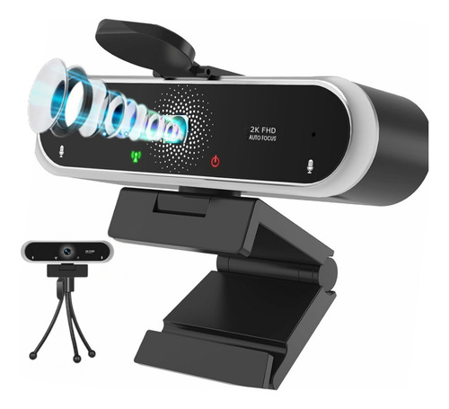 Cámara Web 2k 1440p Usb Con Micrófono Trípode Y Cubre Lente