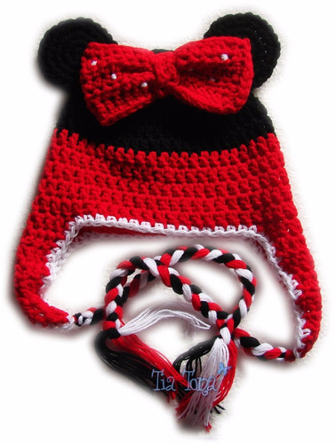 Gorros Niños Mickey Minnie Orejeras Trenzas Crochet
