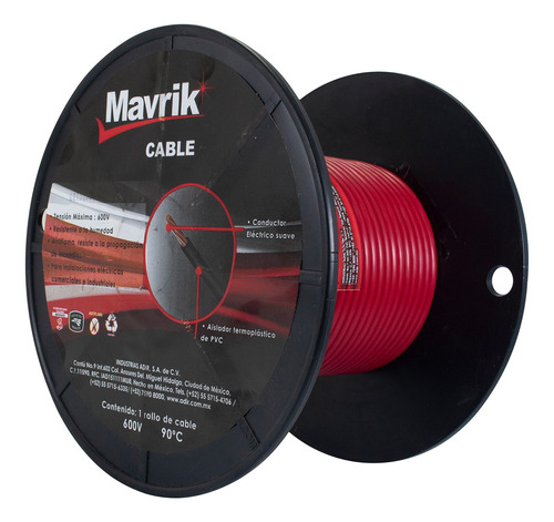 Cable Mavrick Cal 12 Rojo 25mts