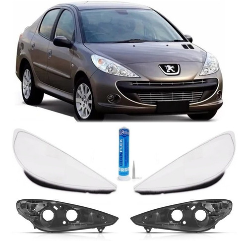 Kit Carcaça Cola E Lente Farol Peugeot 207 2007 A 2015