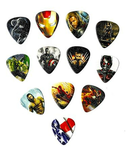 Púas De Guitarra De Marvel Y Dc Comics Superheroes (12 Púas 