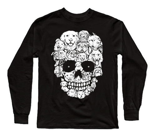 Playera Manga Larga Calavera Mascotas Perrros Dogs Love 