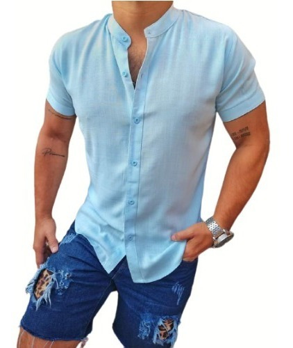 Camisas En Cuello Mao Lino Hombre