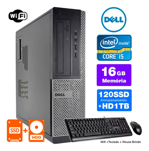 Desktop Usado Dell Optiplex Int I5 2g 16gb Ssd120+1tb Brinde