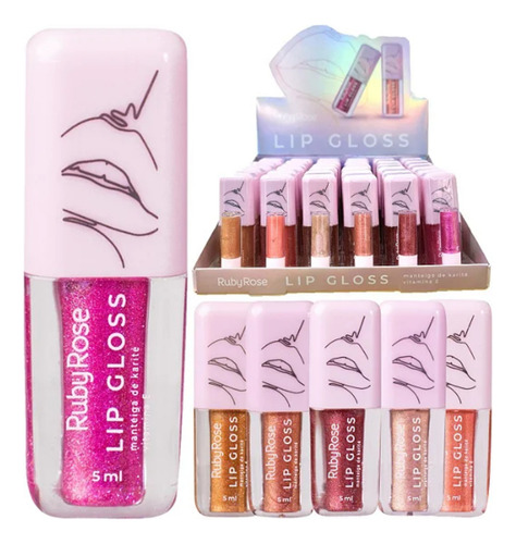 Lip Gloss Glitter Ruby Rose Gloss Labial Atacado Kit