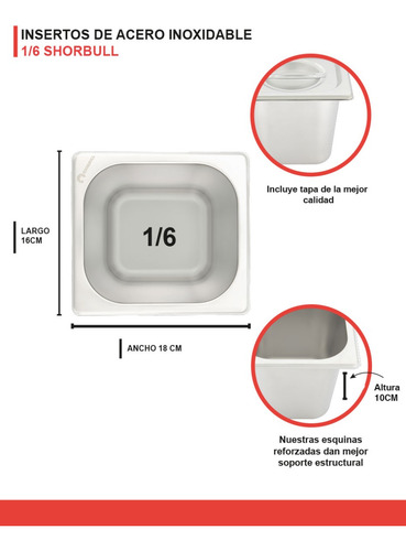 Inserto Sexto 1/6 Acero Inoxidable Con Tapa 10cm Shorbull
