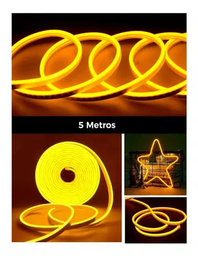 Tira Led Neón Flex Unicolor Dosyu Decorativa 5 Metros Contra Agua Ip65  Cortable Cada 2.5cm 120led Por Metro Tamaño 6mm*12mm Con Eliminador Color  De Luz Amarillo