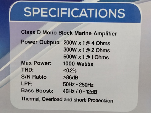 Imagen 2 de 10 de Amplificador Marino Clase D.monoblock. Rks-500.1dm