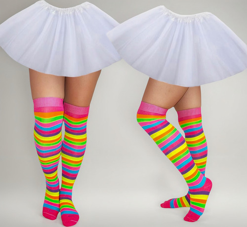 Calcetas Arcoiris Rainbow Extra Larga Rayada Dama Bucanera Fiusha Arcoíris Unitalla
