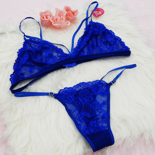 Bralette De Encaje Conjunto De Ropa Interior Diseño Azul | MercadoLibre