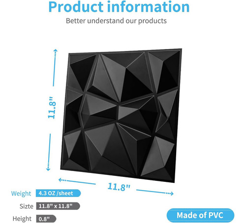 55 Piezas Paneles Decorativos 3d Para Pared, Panel Decorativo 3d,panel Decorativo 3d Impermeable Para Decoración, Hogar, Oficina, Dormitorio, Vestíbulo,30x30cm (negro-d094)