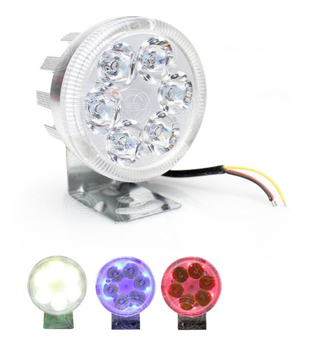 Faro 6 Led Redondo Moto Universal Estrobo Arillo Rojo Azulf1