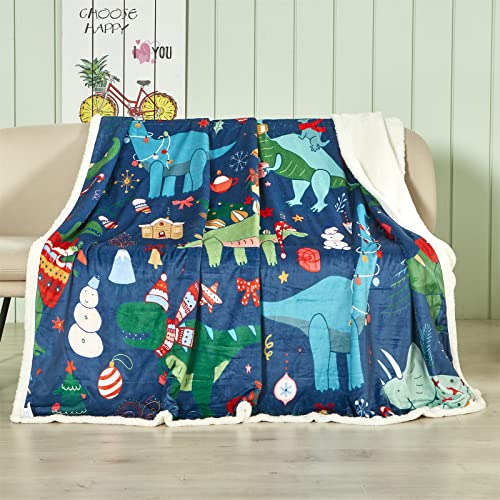 Manta De Forro Polar Sherpa Niños Estampado De Dinosau...