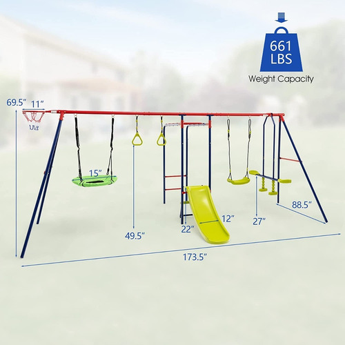 Juego De Columpios Para Niños, Soporta 660 Lb, 7 En 1