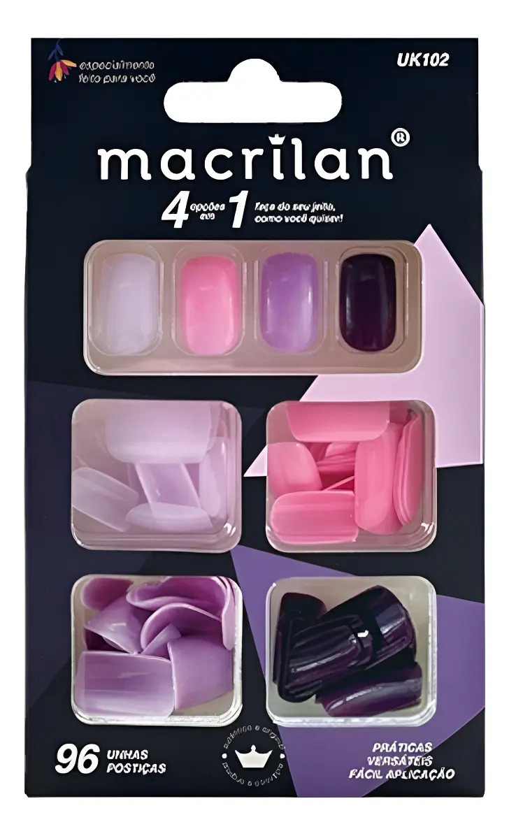 Unhas Postiças Macrilan Médias 4 Em 1 - 96 Unidades Cor Lilás Liso