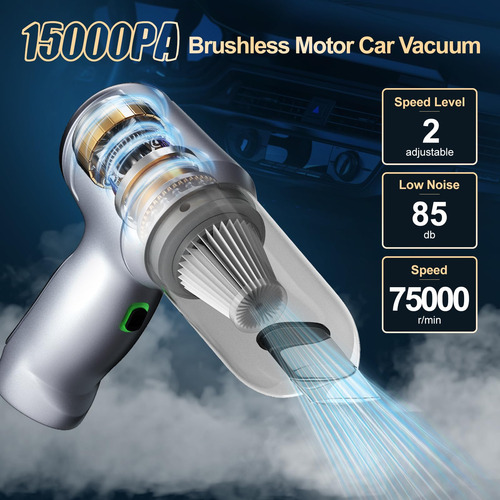 Aspirador De Coche Alta Potencia 15000 Pa Aspiradora Mano 3 Plata