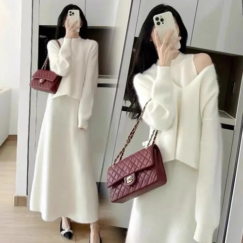 Vestido De Punto Para Mujer, Traje De Dos Piezas Elegante De