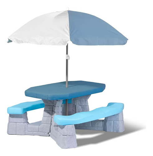 Mesa De Pícnic Step 2 Para Sol Y Diversión Con Sombrilla Color Azul Acero