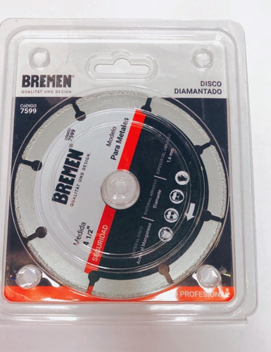Imagen 1 de 3 de Disco Diamantado Para Metales (4 1/2) 7599 Bremen