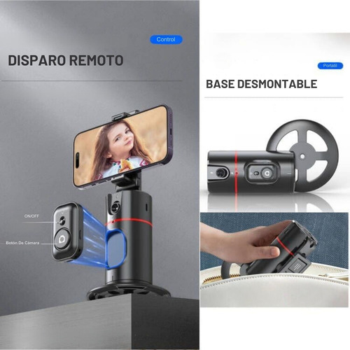 Soporte Celular 360 Seguimiento Facial Auto Face + Control Negro