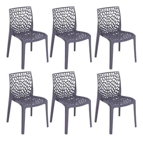 6 Cadeiras Gruvyer Cozinha Jantar Inmetro Empilhável Cores  Cor da estrutura da cadeira Cinza Nevoa