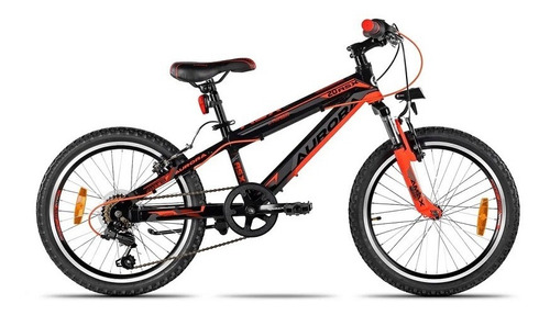 Mountain bike infantil Aurora Juveniles ASX 20 MTB 6v frenos v-brakes cambios Shimano ShiftGrip y Shimano Tourney TY21 color rojo/negro con pie de apoyo  