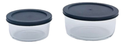 Set 2 Bowl De Vidrio Apto Horno Con Tapa Cocina Fuente Color Negro