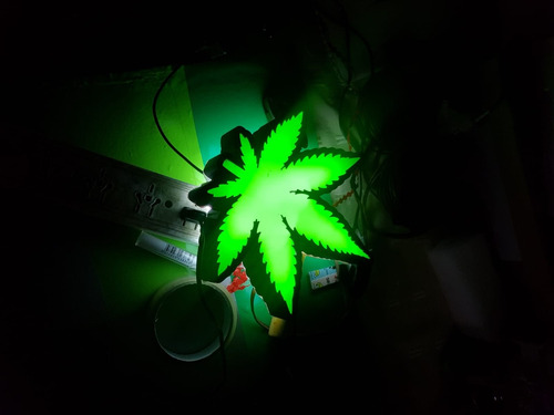 Cartel Cuadro Luminoso Led Marihuana Cannabis Hoja Grow Shop Negro