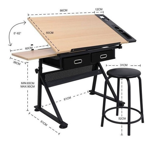 Imagem 2 de 5 de Mesa Para Desenho Com Banqueta Sinoart Board - Sfe0193