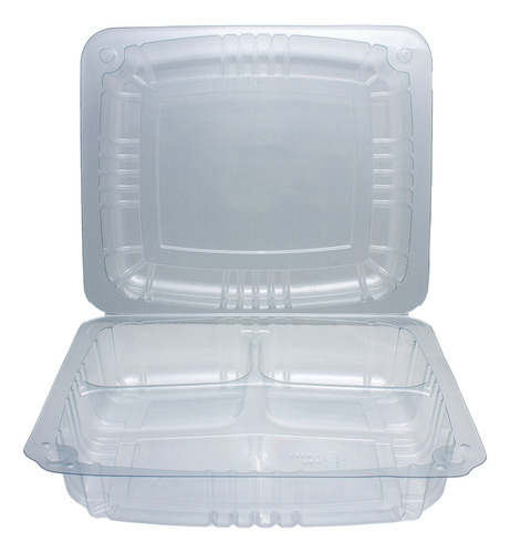 Contenedor Bisagra Transparente 3 Diviciones Desechable 30