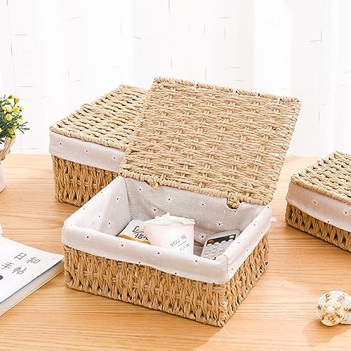 Cesta De Mimbre Con Tapa Para Almacenamiento De Papel
