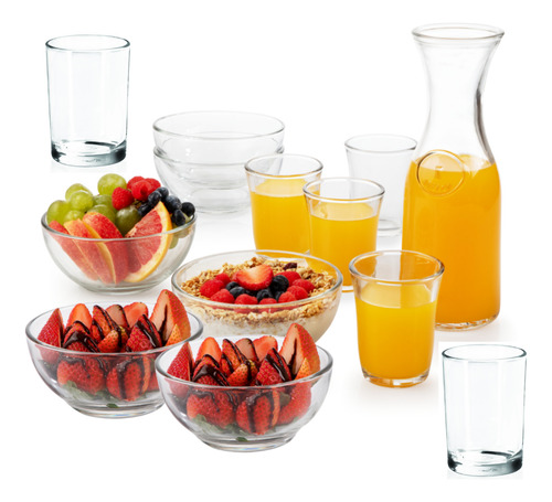 Juego De Vajilla De Vidrio Crisa 13 Pzas Modelo Desayunador Transparente Aclara