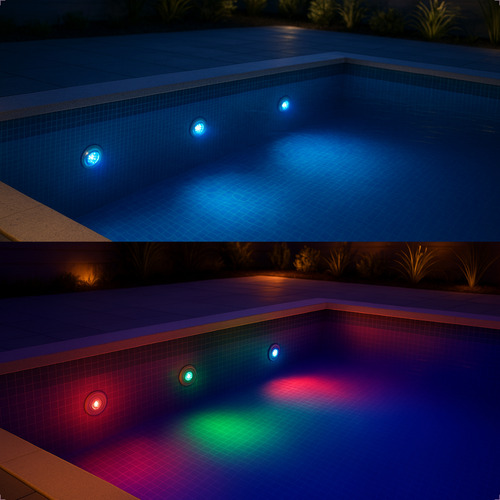 Kit 2 Leds 27w Rgb Inox M 15cm E Comando Iluminação Piscina