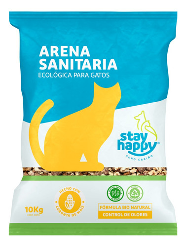 Arena Sanitaria Ecológica De Gato Stay Happy Aroma Natural x 10kg de peso neto  y 10kg de peso por unidad