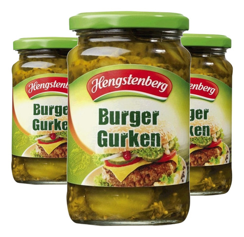 Pepinos P/ Burguer Hengstenberg 330g Alemanha (3 Vidros)