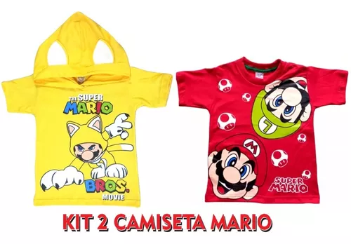 Camiseta Infantil com Estampa do Mario Bros - Tam 3 a 10 Anos Vermelho