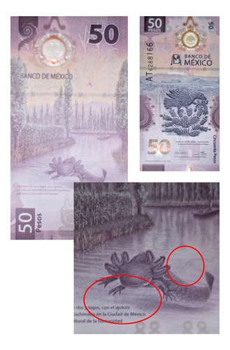 Billetes De 50 Pesos Serie At Con Error De Impresión