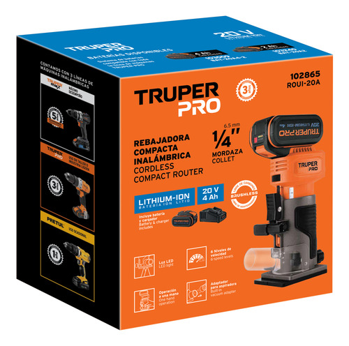 Router Inalambrico 20 V 1 Bateria 4 Ah Truper 102865