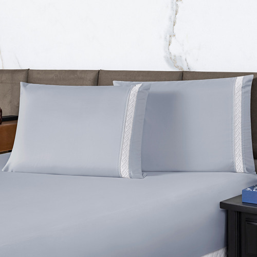Roupa De Cama King 03 Peças Toque Macio Micropercal 200 Fios Cor Cinza