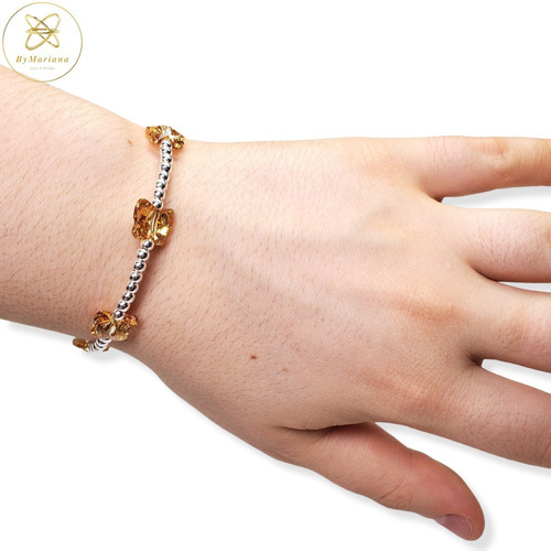 Imagen 3 de 6 de Pulsera Plata Mariposas Cristal Swa Doradas Metalic Sunshine