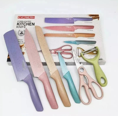 Set De Cuchillos Profesional Color Pasteles 6 Pcs