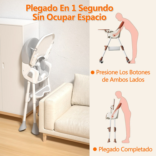 Silla Periquera Bebé Alta Ajustable Para Comer Con Plegado